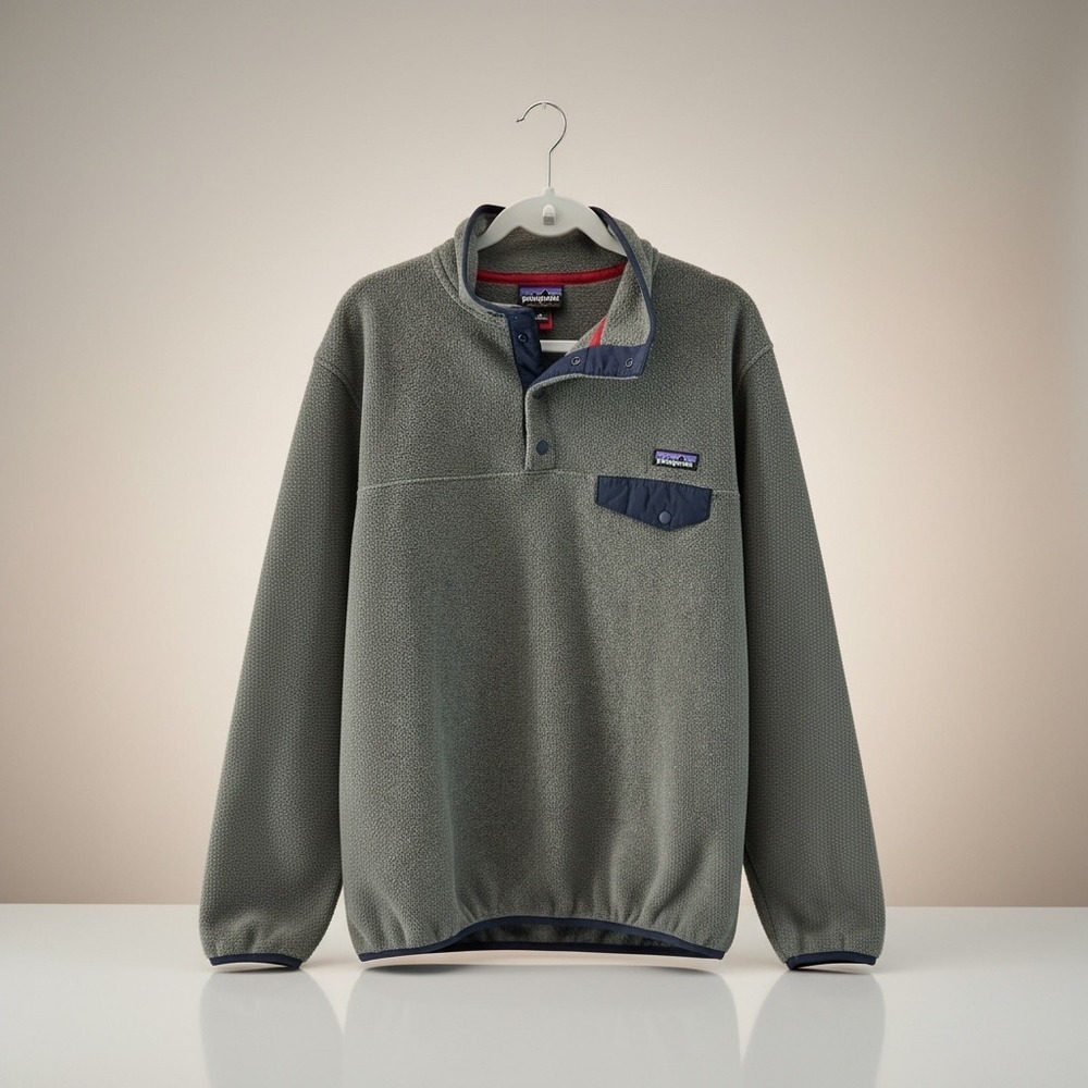 Patagonia Olive Green Snap-T Fleece Pullover with Navy Trim